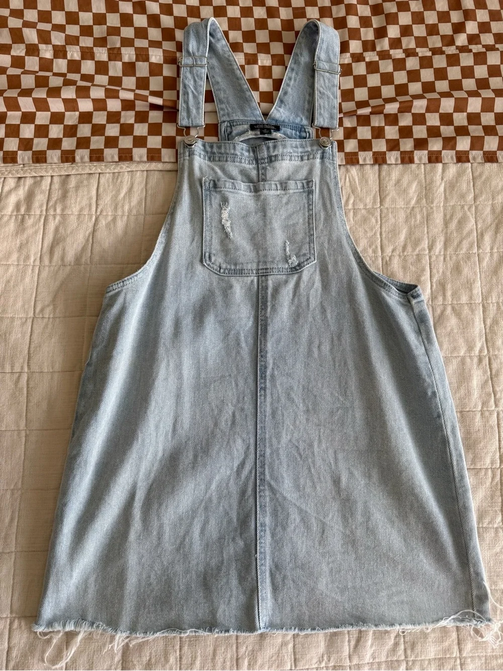 wild fable Light Blue Denim Overall Dress with Front Pocket
